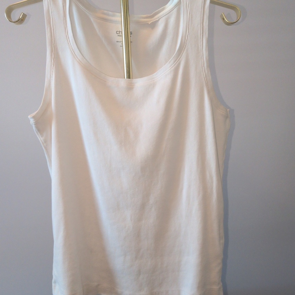 Chico's Tank Top Women Size 2 (L) White True Color Tee Ribbed Cotton Scoop Neck